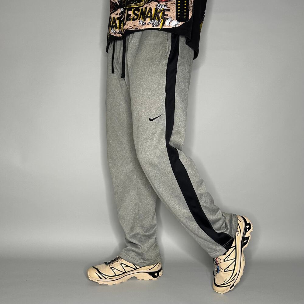 Vintage Y2K Nike Sweatpants Mens M Baggy Wide Leg Grey Polyester Black Swoosh